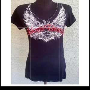 Hogs Breath Key West Black Tee w/Red Rhinestones.. Sz. M..